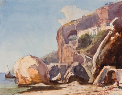 The Capuchin Monastery at Amalfi from the beach, with additions by a Borbone pupil by Giacinto Gigante